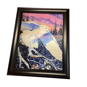 Snowy Owl 3D holographicLenticular Motion Wall Art Framed Nature Decor 15x19